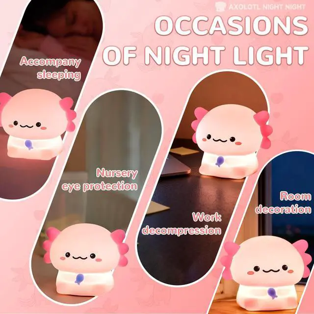 Alt view image 6 of 6 - Axolotl Night Light, Kids Rechargeable LED Night Lamp with Timer | Soft Silicone Touch Control, Adjustable Brightness, 3-Level Dimming, Bedside Lamp for Nursery and Bedroom, Boys & Girls Gift
