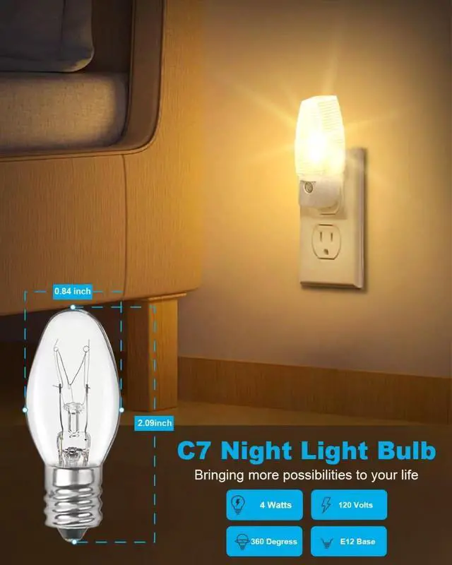 Alt view image 4 of 7 - Night Light Bulbs - 4W Dimmable Warm White - E12 Base - Small Clear Glass, C7
