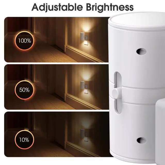 Alt view image 3 of 6 - Night Lights Plug into Wall, Modern LED Night Light Plug in | Dusk to Dawn Sensor, Soft White 3000K, 0-100LM Adjustable Brightness, Dimmable NightLight, Stairway, Hallway, Bedroom, 2 Pack