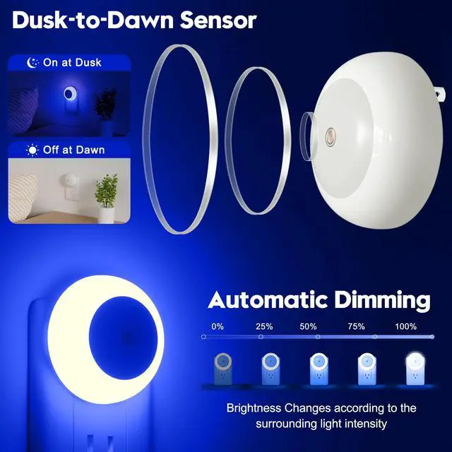 Alt view image 2 of 7 - Night Light, Night Lights Plug into Wall, Dusk to Dawn Sensor, Blue Led Night Light 0.5W, 2 Pack Nightlight for Adults, Bedroom, Bathroom, Hallway, Kitchen