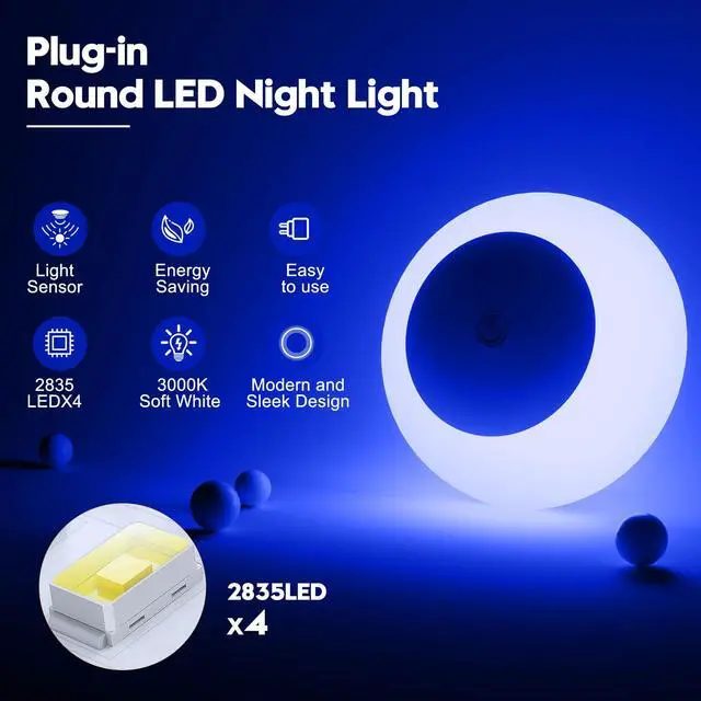 Alt view image 3 of 7 - Night Light, Night Lights Plug into Wall, Dusk to Dawn Sensor, Blue Led Night Light 0.5W, 2 Pack Nightlight for Adults, Bedroom, Bathroom, Hallway, Kitchen