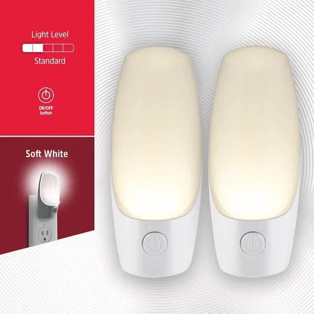 Alt view image 3 of 7 - Night Light Plug into Wall with Manual On Off Switch, 2-Pack | Soft White, Plug in LED Nightlight for Adults, Kids, Bedroom, Bathroom, Nursery, Hallway, Kitchen, ETL Safety Listed