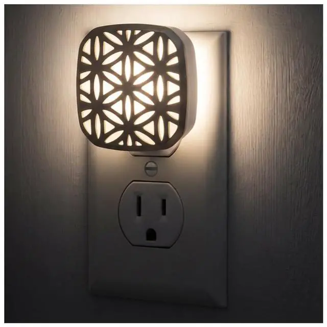 Main image of Decorative LED Night Light, Brushed Nickel Flower Design | Plug-in, Dusk to Dawn Sensor, UL-Certified, Home Decor, Ideal for Bedroom, Bathroom, Kitchen, Hallway, 54744, 2 Pack