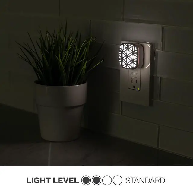 Alt view image 4 of 6 - Decorative LED Night Light, Brushed Nickel Flower Design | Plug-in, Dusk to Dawn Sensor, UL-Certified, Home Decor, Ideal for Bedroom, Bathroom, Kitchen, Hallway, 54744, 2 Pack