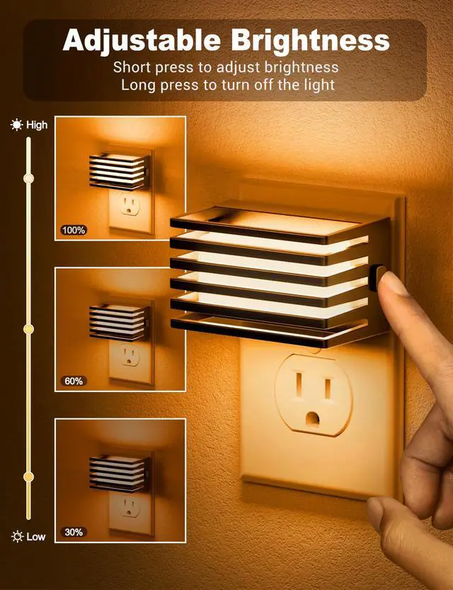 Alt view image 2 of 6 - Amber Night Light, Night Lights Plug into Wall Dusk to Dawn Sensor | Dimmable Plug in Night Light, Adjustable Brightness, Amber Nightlight for Bedroom Bathroom Hallway 2 Pack