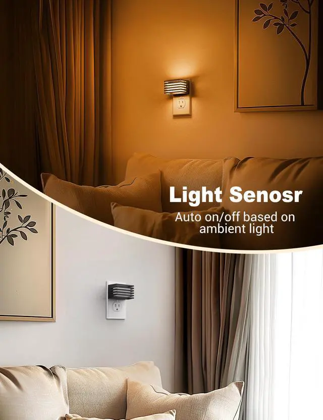 Alt view image 3 of 6 - Amber Night Light, Night Lights Plug into Wall Dusk to Dawn Sensor | Dimmable Plug in Night Light, Adjustable Brightness, Amber Nightlight for Bedroom Bathroom Hallway 2 Pack