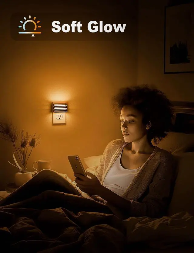 Alt view image 4 of 6 - Amber Night Light, Night Lights Plug into Wall Dusk to Dawn Sensor | Dimmable Plug in Night Light, Adjustable Brightness, Amber Nightlight for Bedroom Bathroom Hallway 2 Pack