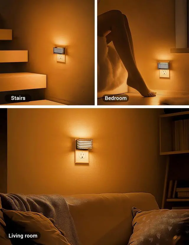 Alt view image 5 of 6 - Amber Night Light, Night Lights Plug into Wall Dusk to Dawn Sensor | Dimmable Plug in Night Light, Adjustable Brightness, Amber Nightlight for Bedroom Bathroom Hallway 2 Pack
