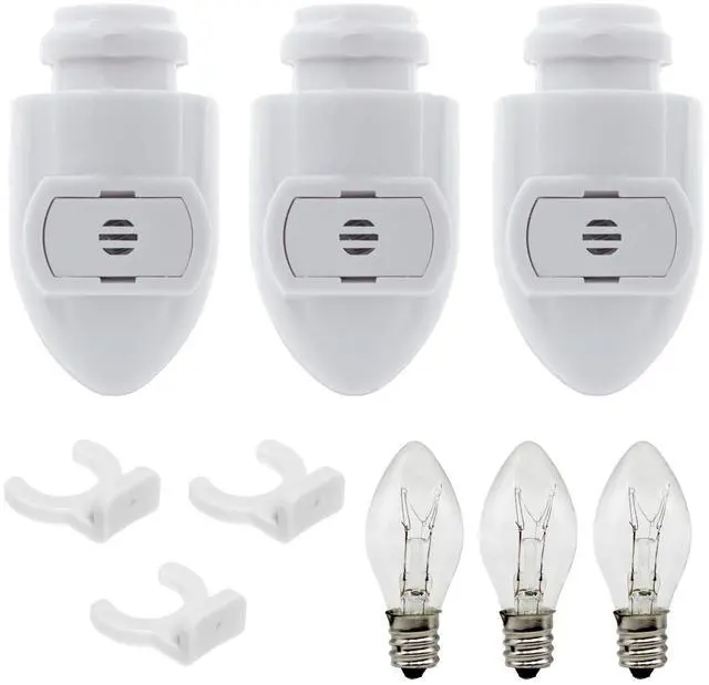 Main image of White Auto On Sensor Plug in Night Light Module Includes 3 Bulbs and 3 Plastic Clips, Great for Making Your Own Decorative Night Lights, Pack of 3