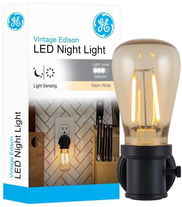 Main image of Edison Filament LED Night Light with Warm Accent Lighting, Dusk to Dawn Sensor for Automatic Light, High/Low/Off Switch for Custom Brightness, Plug in Lighting for Bedrooms, 1 Pack