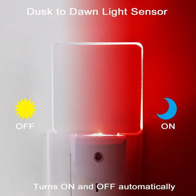 Alt view image 2 of 7 - Red Night Lights Plug in 2 Pack, 0.5W with Dusk to Dawn Sensor, Auto On/Off | Red Light Night Light, LED Night Light Plug into Wall Pefect for Babyroom, Bedroom, Bathroom