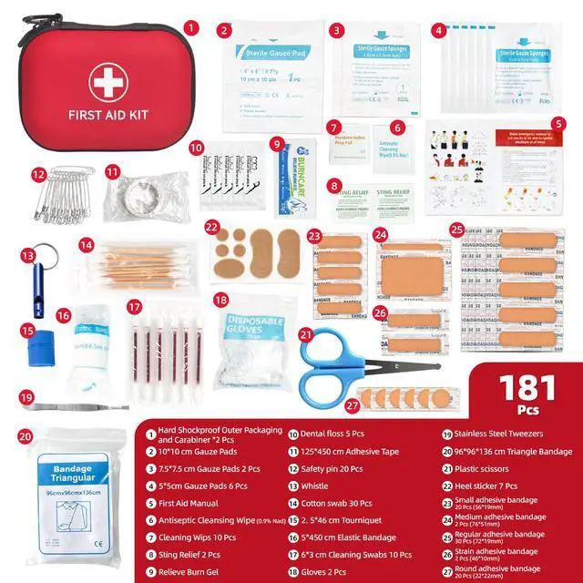 Alt view image 2 of 7 - New Upgraded 181 Pieces Mini First Aid Kit Water Resistant Small Travel First Aid Kit Portable Emergency First Aid Kits for Home Car Camping Boat Hiking Outdoor Daily Use