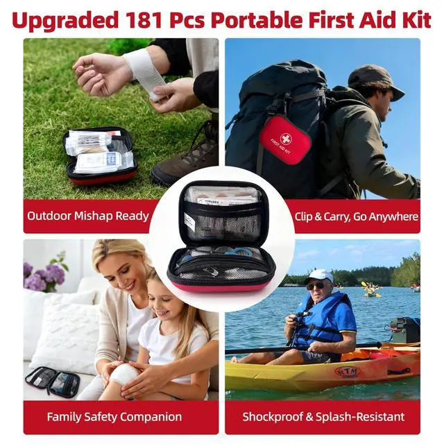 Alt view image 6 of 7 - New Upgraded 181 Pieces Mini First Aid Kit Water Resistant Small Travel First Aid Kit Portable Emergency First Aid Kits for Home Car Camping Boat Hiking Outdoor Daily Use