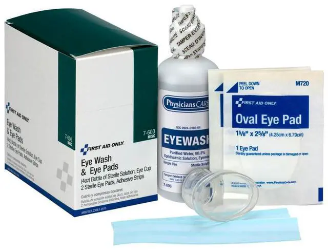 Main image of 6-Piece Eye Wash Kit with Oval Eye Pads, First Aid Adhesive Strips, Emergency Eye Rinse & Eye Wash Cup