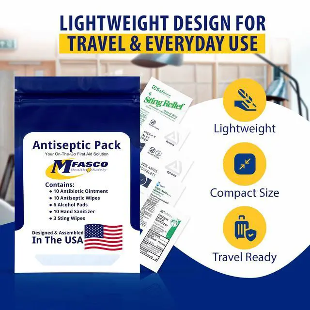 Alt view image 3 of 7 - Antiseptic Wound Care Travel Pack | 39 Piece First Aid Kit Refill | BZK, Antiseptic Wipes, Sting Relief, Wound Ointment | Essential First Aid Supplies | Refill Personal First Aid Kits