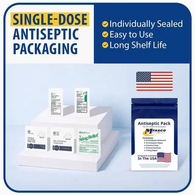Alt view image 4 of 7 - Antiseptic Wound Care Travel Pack | 39 Piece First Aid Kit Refill | BZK, Antiseptic Wipes, Sting Relief, Wound Ointment | Essential First Aid Supplies | Refill Personal First Aid Kits