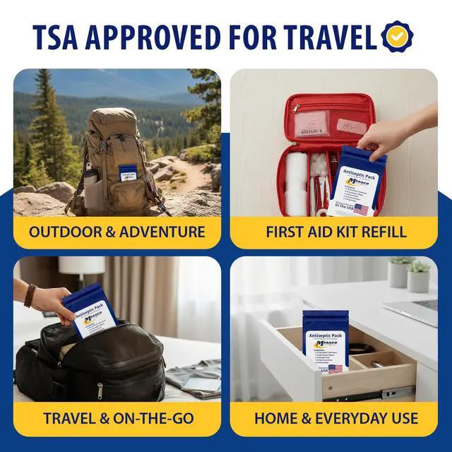Alt view image 6 of 7 - Antiseptic Wound Care Travel Pack | 39 Piece First Aid Kit Refill | BZK, Antiseptic Wipes, Sting Relief, Wound Ointment | Essential First Aid Supplies | Refill Personal First Aid Kits