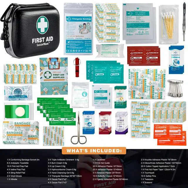 Alt view image 2 of 7 - 150 Pieces Mini First Aid Kit - Small Medical Kit with Hard Shell - Emergency First Aid Kit for Car, Travel, Home, Outdoor, Office, Camping, Hiking (Black)