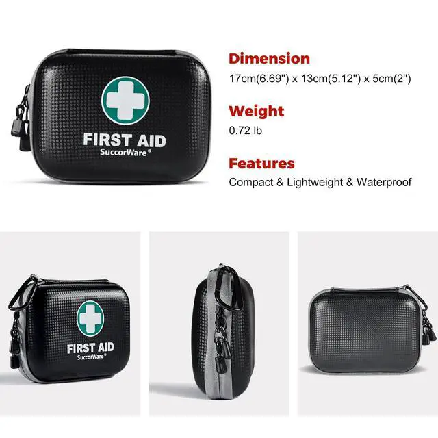 Alt view image 3 of 7 - 150 Pieces Mini First Aid Kit - Small Medical Kit with Hard Shell - Emergency First Aid Kit for Car, Travel, Home, Outdoor, Office, Camping, Hiking (Black)