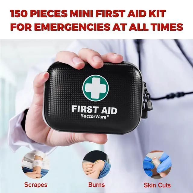 Alt view image 5 of 7 - 150 Pieces Mini First Aid Kit - Small Medical Kit with Hard Shell - Emergency First Aid Kit for Car, Travel, Home, Outdoor, Office, Camping, Hiking (Black)