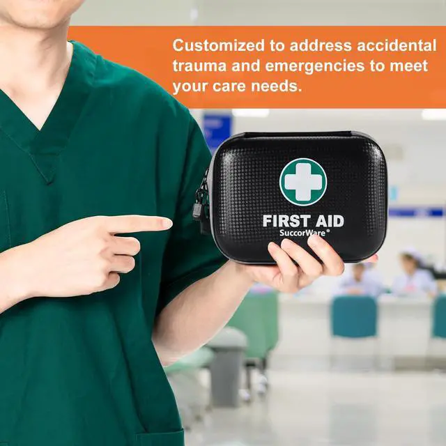 Alt view image 6 of 7 - 150 Pieces Mini First Aid Kit - Small Medical Kit with Hard Shell - Emergency First Aid Kit for Car, Travel, Home, Outdoor, Office, Camping, Hiking (Black)