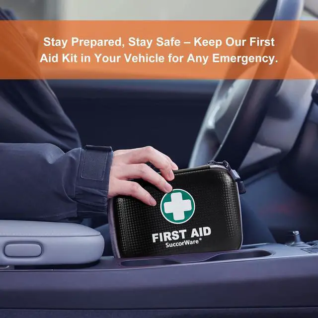 Alt view image 7 of 7 - 150 Pieces Mini First Aid Kit - Small Medical Kit with Hard Shell - Emergency First Aid Kit for Car, Travel, Home, Outdoor, Office, Camping, Hiking (Black)