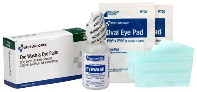 Main image of 5-Piece Eye Wash Kit with Oval Eye Pads, First Aid Adhesive Strips & Emergency Eye Rinse