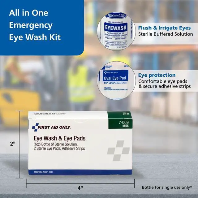 Alt view image 2 of 7 - 5-Piece Eye Wash Kit with Oval Eye Pads, First Aid Adhesive Strips & Emergency Eye Rinse