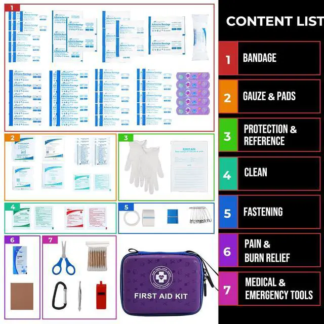 Alt view image 3 of 3 - Small First Aid Kit - 165 Piece Dual-Color Emergency Medical Kit with Hard Shell & Fluorescent Exterior Coating, Emergency First Aid Kit for Home, Car, Travel, Hiking & Outdoor(Blue/Purple)