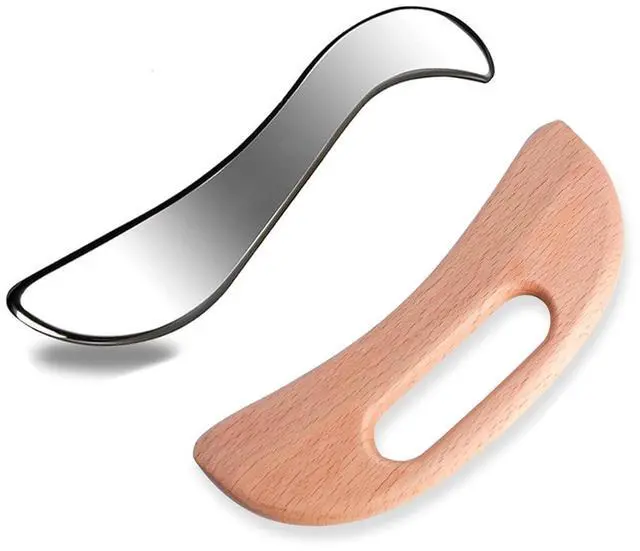 Main image of 2Pcs Muscle Scraper Tool Set - Stainless Steel+Wooden Gua Sha for Physical Therapy & Deep Tissue Massage, Body Gua Sha Tools,Fascia Massage Tools for Soft Tissue Therapy