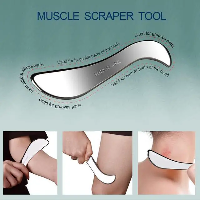 Alt view image 4 of 7 - 2Pcs Muscle Scraper Tool Set - Stainless Steel+Wooden Gua Sha for Physical Therapy & Deep Tissue Massage, Body Gua Sha Tools,Fascia Massage Tools for Soft Tissue Therapy
