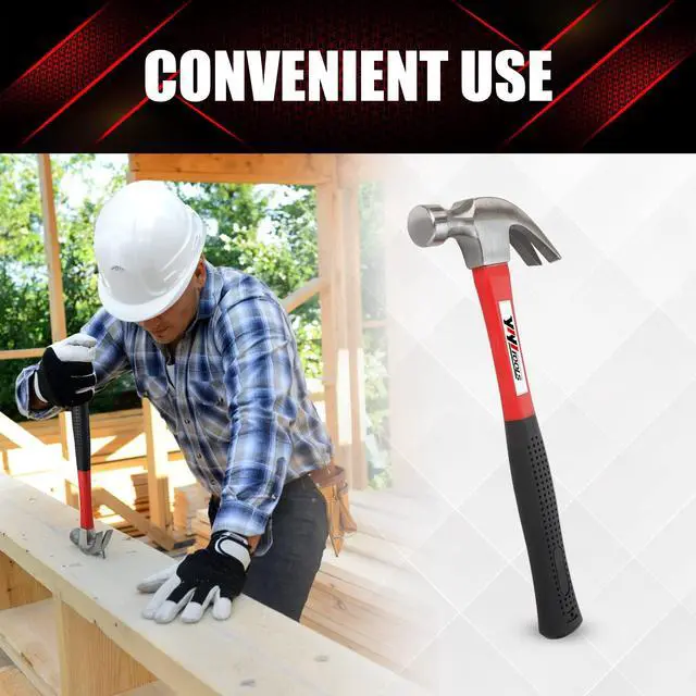 Alt view image 6 of 7 - Claw Hammer With fiberglass Handle 16-oz, Red and Black (YY-1-003)