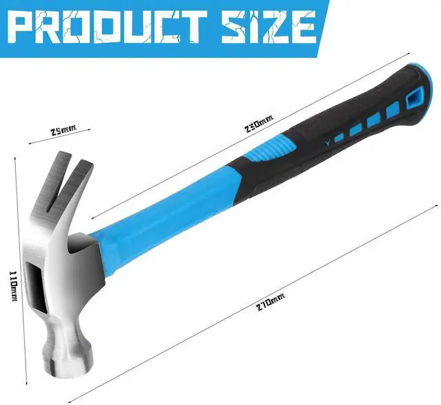 Alt view image 2 of 7 - Claw Hammer with Comfort Grip Framing Hammer with Smooth Head Stubby Hammer 11.5 oz Claw Hammers Stainless Steel Hammers Tools Perfect for Household Projects Garage