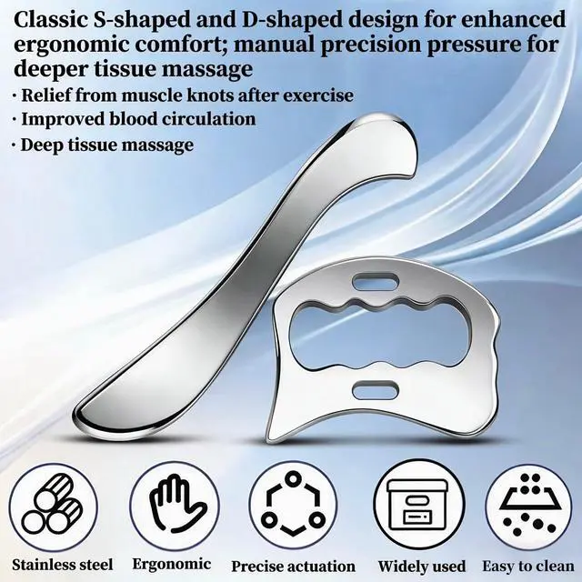 Alt view image 2 of 7 - Muscle Scraper Tools GuaSha Massage Scraper Scraping Tool Physical Therapy | 2 in 1 Stainless Steel Muscle Scraping Tool Set, Scar Tissue Muscle Scraping Massage Scraper Tools Soft Tissue Massage