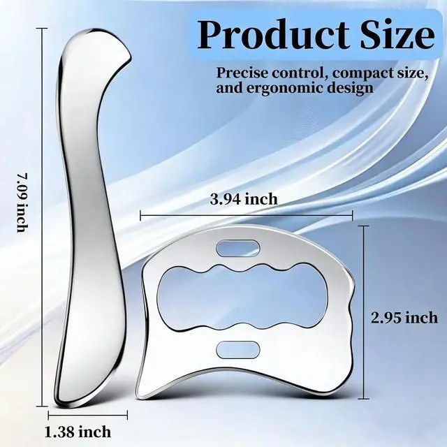Alt view image 5 of 7 - Muscle Scraper Tools GuaSha Massage Scraper Scraping Tool Physical Therapy | 2 in 1 Stainless Steel Muscle Scraping Tool Set, Scar Tissue Muscle Scraping Massage Scraper Tools Soft Tissue Massage