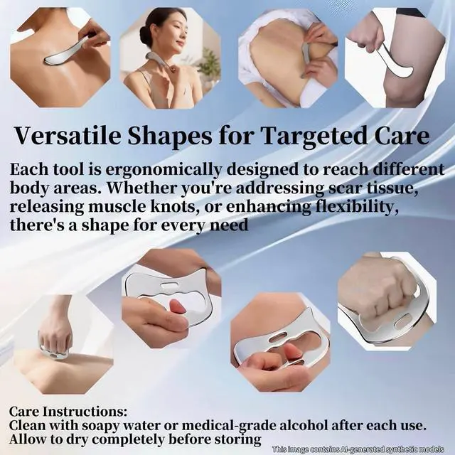 Alt view image 6 of 7 - Muscle Scraper Tools GuaSha Massage Scraper Scraping Tool Physical Therapy | 2 in 1 Stainless Steel Muscle Scraping Tool Set, Scar Tissue Muscle Scraping Massage Scraper Tools Soft Tissue Massage