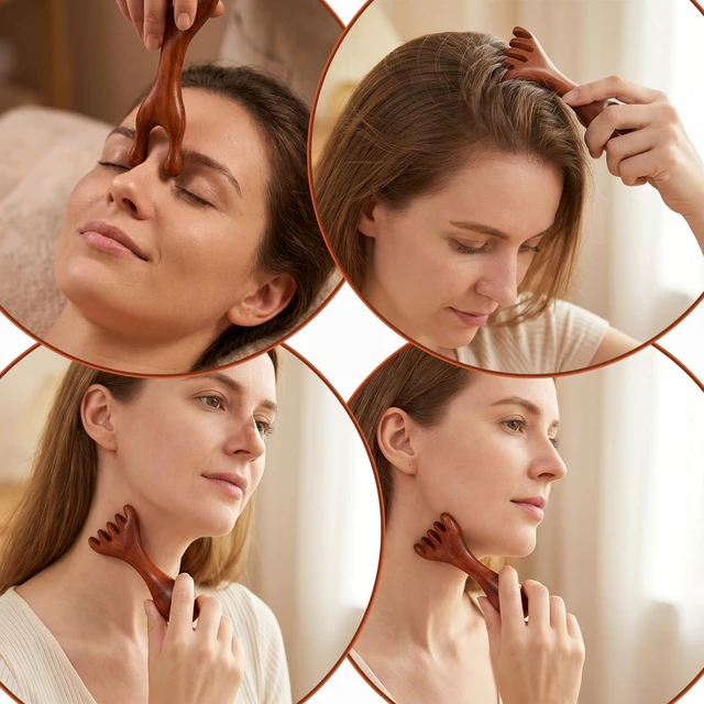 Alt view image 3 of 7 - 2 PCS Massage Comb 5-Claw Meridian Therapy Comb Guas Sha Tools Natural Sandalwood Scalp Manual Double Head Wooden Massager Tool Ergonomic Handheld Stick for Head Neck Face