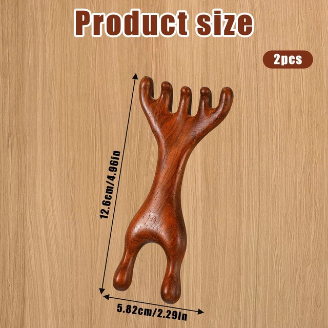 Alt view image 4 of 7 - 2 PCS Massage Comb 5-Claw Meridian Therapy Comb Guas Sha Tools Natural Sandalwood Scalp Manual Double Head Wooden Massager Tool Ergonomic Handheld Stick for Head Neck Face