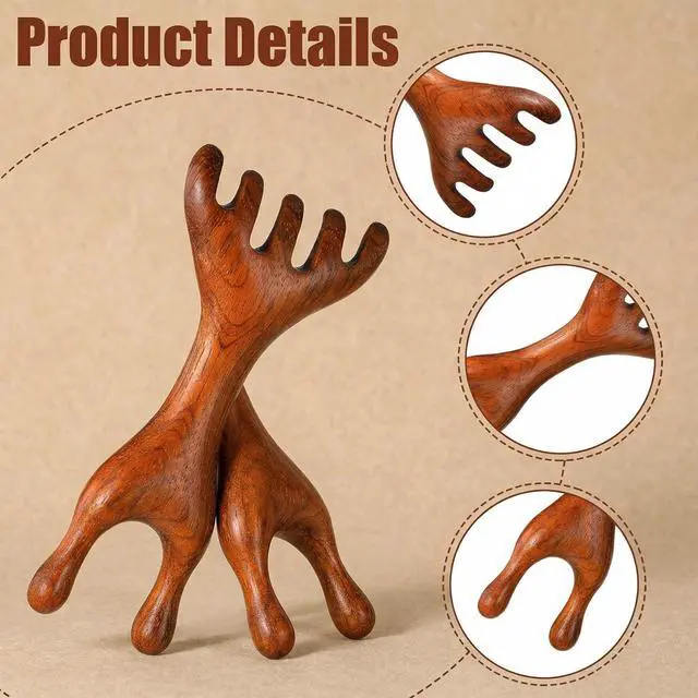 Alt view image 5 of 7 - 2 PCS Massage Comb 5-Claw Meridian Therapy Comb Guas Sha Tools Natural Sandalwood Scalp Manual Double Head Wooden Massager Tool Ergonomic Handheld Stick for Head Neck Face