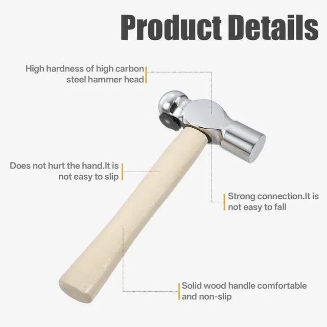 Alt view image 5 of 7 - Mini Hammer with Wooden Handle, Ball Peen Hammer, Small Round Head Hammers Tool, Jewelry Making, Repairing, Carpentry, Crafting