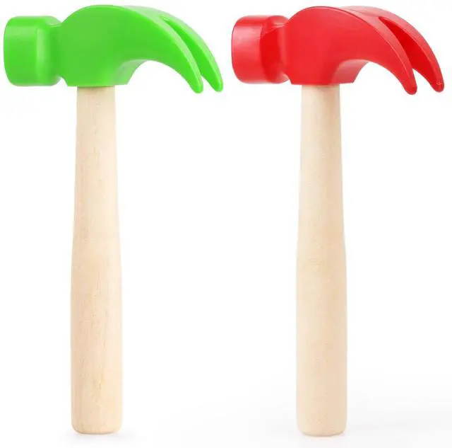 Main image of 2 Pack Wooden Hammer Toys Simulation Hammers Maintenance Tools Educational Toys for Kids Birthday Party Games Supplies(Red & Green)