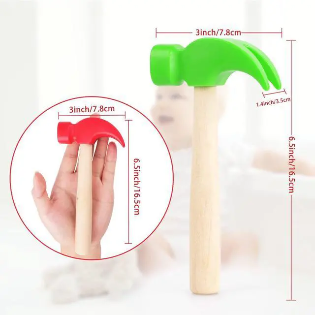 Alt view image 2 of 7 - 2 Pack Wooden Hammer Toys Simulation Hammers Maintenance Tools Educational Toys for Kids Birthday Party Games Supplies(Red & Green)