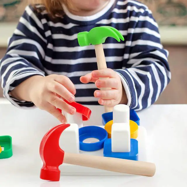 Alt view image 5 of 7 - 2 Pack Wooden Hammer Toys Simulation Hammers Maintenance Tools Educational Toys for Kids Birthday Party Games Supplies(Red & Green)
