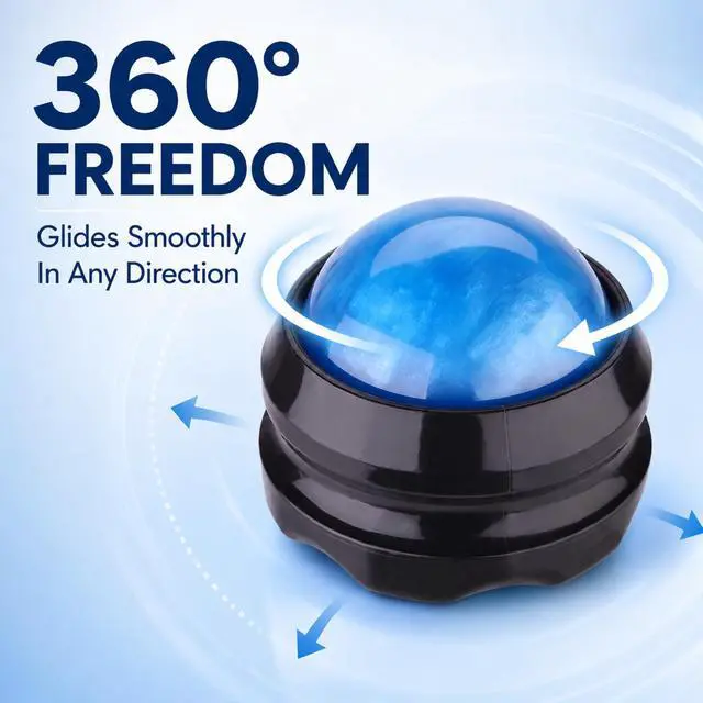 Alt view image 2 of 7 - Manual Massage Ball Roller for Essential Oils & Lotion - Blue Handheld Deep Tissue Massager for Back, Neck & Foot Relief
