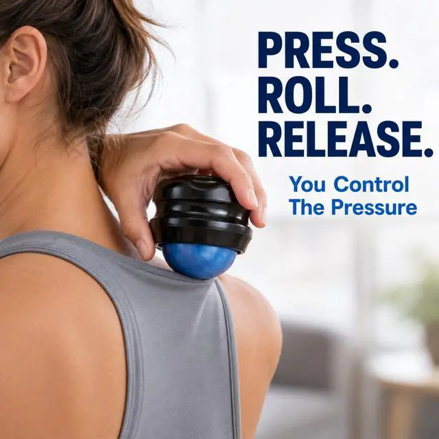 Alt view image 3 of 7 - Manual Massage Ball Roller for Essential Oils & Lotion - Blue Handheld Deep Tissue Massager for Back, Neck & Foot Relief