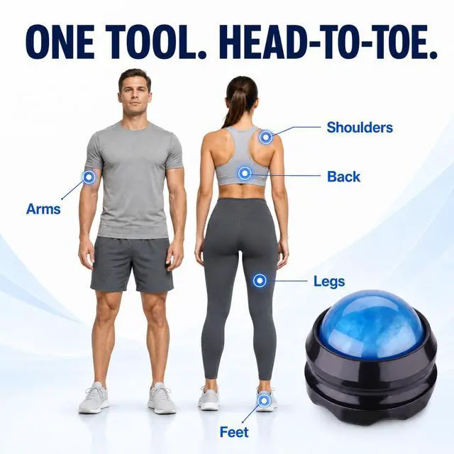 Alt view image 4 of 7 - Manual Massage Ball Roller for Essential Oils & Lotion - Blue Handheld Deep Tissue Massager for Back, Neck & Foot Relief