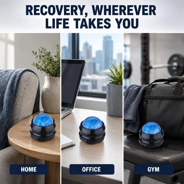 Alt view image 6 of 7 - Manual Massage Ball Roller for Essential Oils & Lotion - Blue Handheld Deep Tissue Massager for Back, Neck & Foot Relief