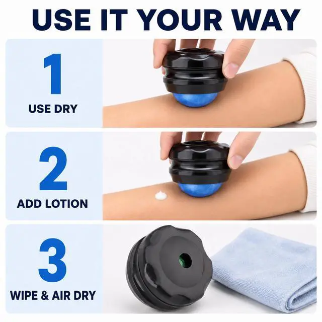 Alt view image 7 of 7 - Manual Massage Ball Roller for Essential Oils & Lotion - Blue Handheld Deep Tissue Massager for Back, Neck & Foot Relief