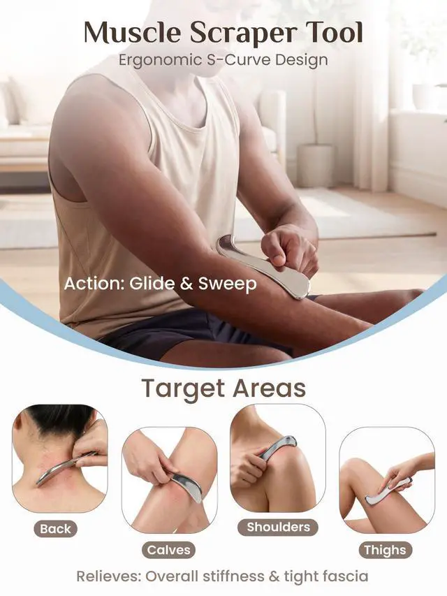 Alt view image 3 of 7 - Stainless Steel Muscle Scraper Tool and Acupressure Pen 2-Pieces | Point-Relief + Deep Tissue, Full-Body Targeting, Smooth Surface, Easy to Clean, Pouch Included & Travel-Friendly