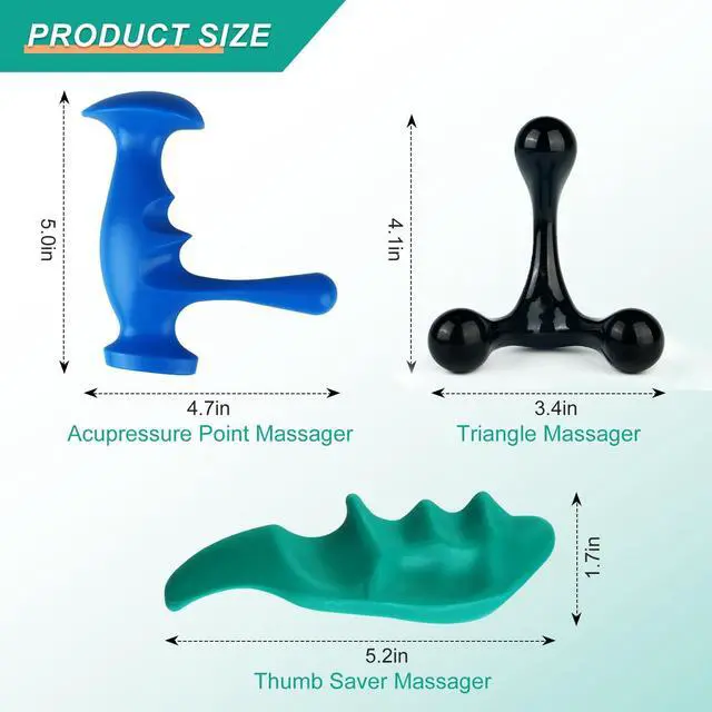 Alt view image 2 of 7 - Massage Tool Set, Trigger Point Massage Tool Kit with Thumb Saver, Deep Tissue Manual Back Massager, Pressure Point & Muscle Knot Remover for Neck, Back, Shoulders, Legs